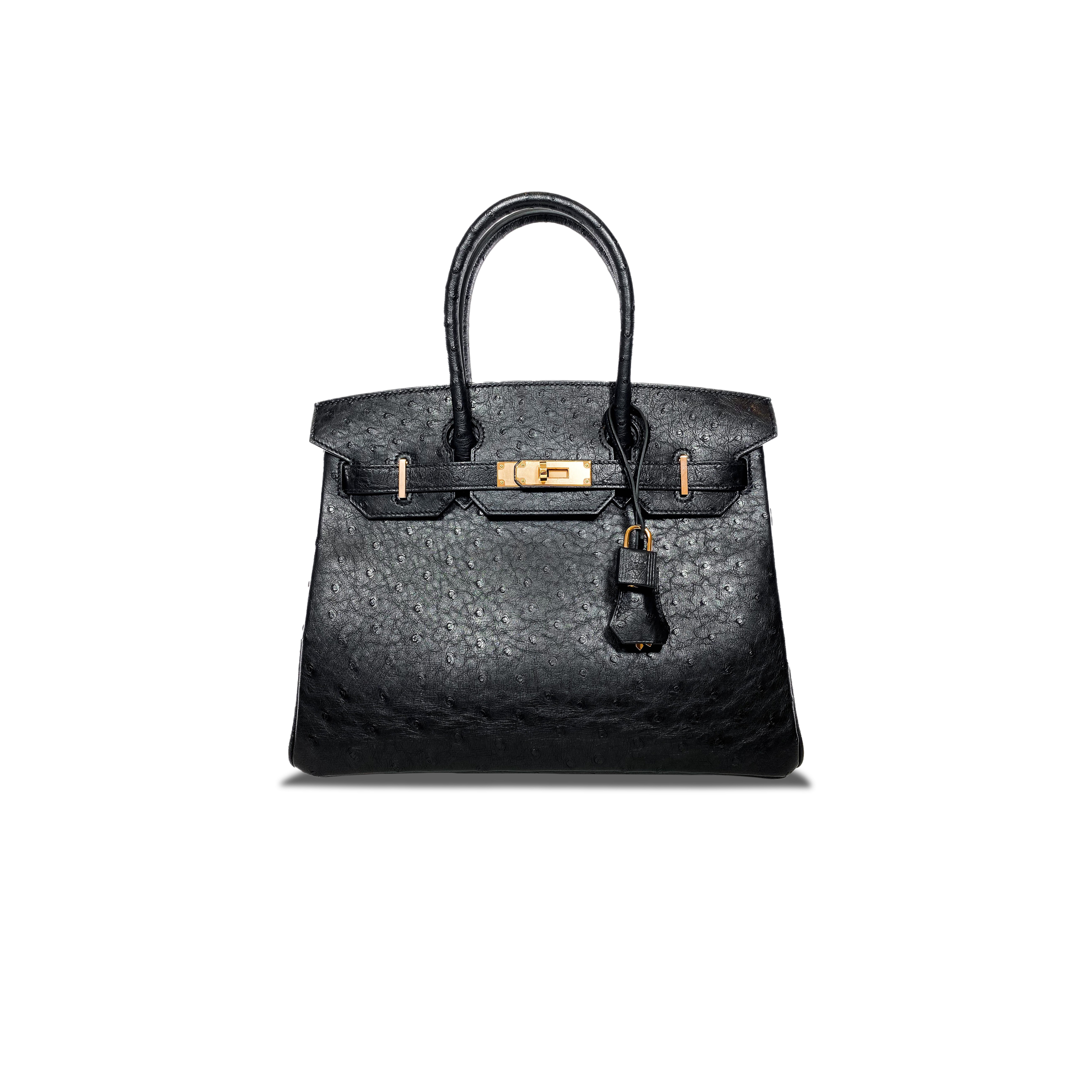 HERMÈS MASTER BIRKIN 30 BLACK OSTRICH ROSE GOLD HARDWARE 346920 (30*24*16cm)